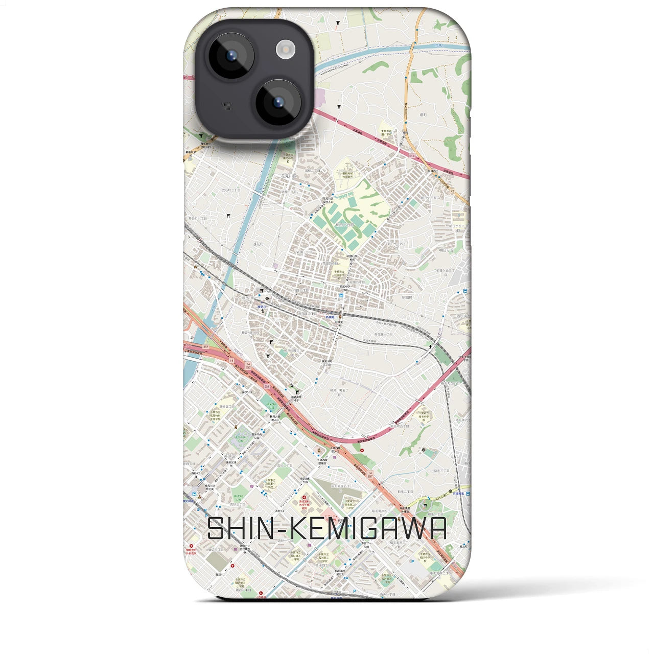 【新検見川】地図柄iPhoneケース（バックカバータイプ・ナチュラル）iPhone 14 Plus 用