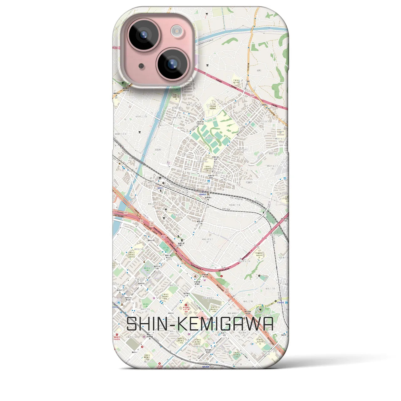 【新検見川】地図柄iPhoneケース（バックカバータイプ・ナチュラル）iPhone 15 Plus 用