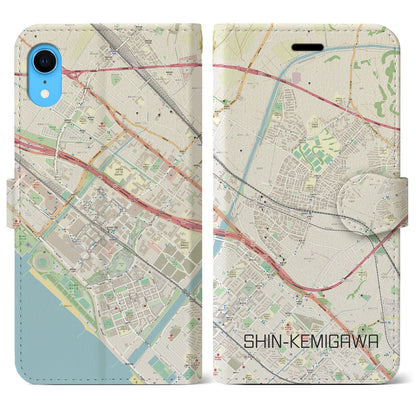 【新検見川（千葉県）】地図柄iPhoneケース（手帳タイプ）ナチュラル・iPhone XR 用
