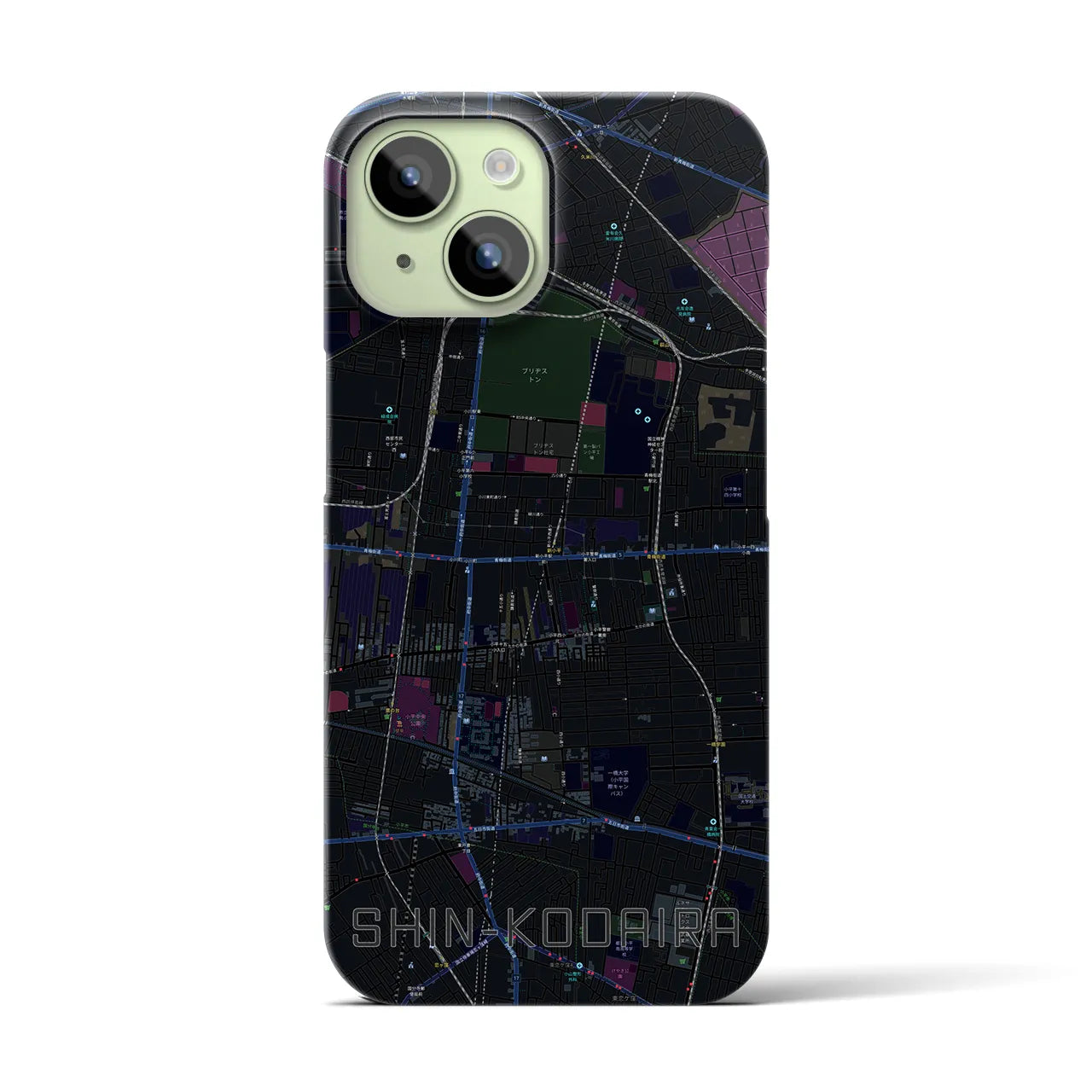 【新小平】地図柄iPhoneケース（バックカバータイプ・ブラック）iPhone 15 用