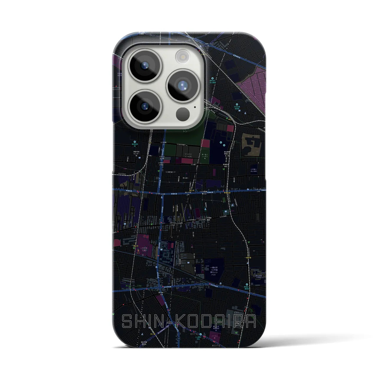 【新小平】地図柄iPhoneケース（バックカバータイプ・ブラック）iPhone 15 Pro 用