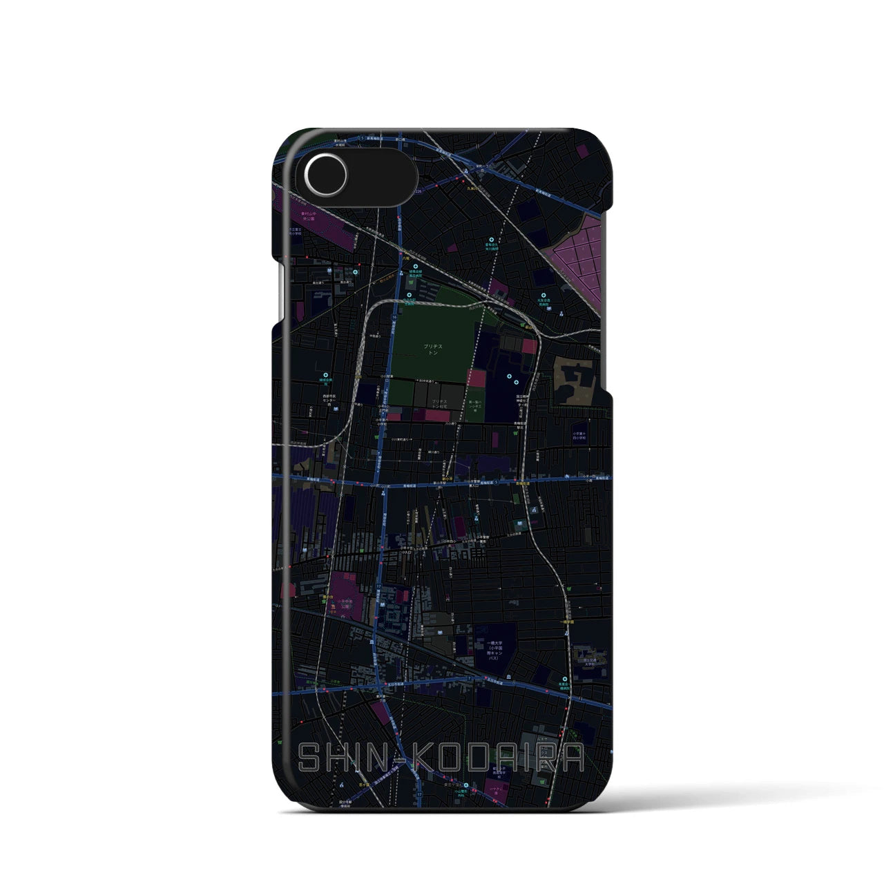 【新小平】地図柄iPhoneケース（バックカバータイプ・ブラック）iPhone SE（第3 / 第2世代） / 8 / 7 / 6s / 6 用
