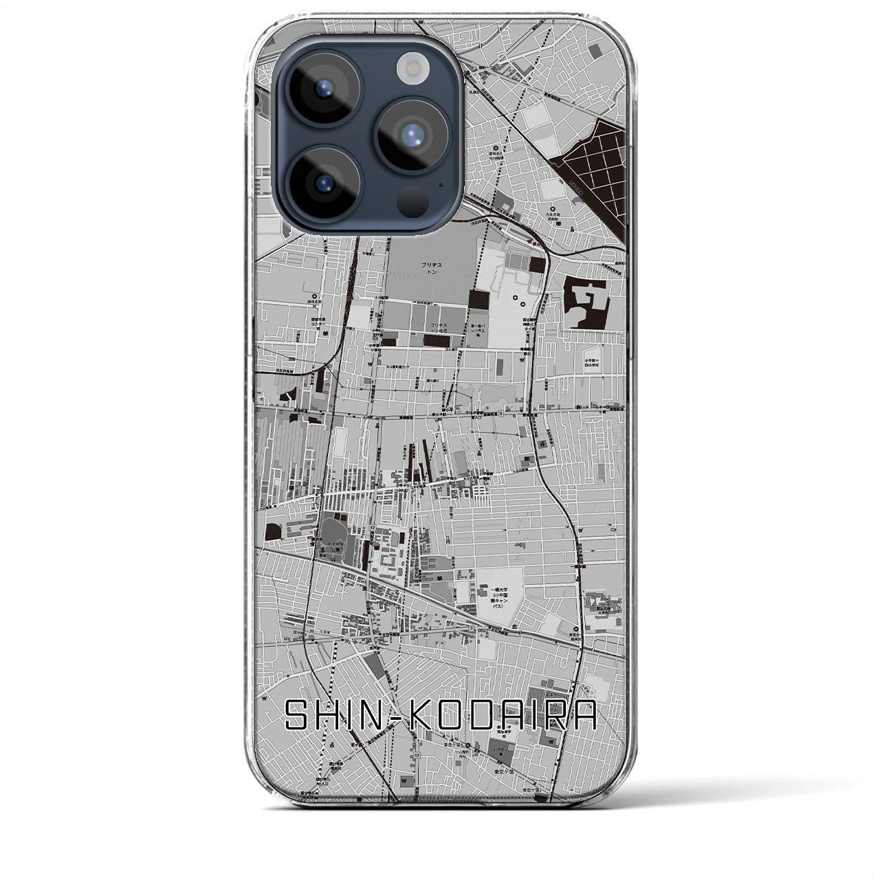 【新小平】地図柄iPhoneケース（クリアタイプ・モノトーン）iPhone 15 Pro Max 用