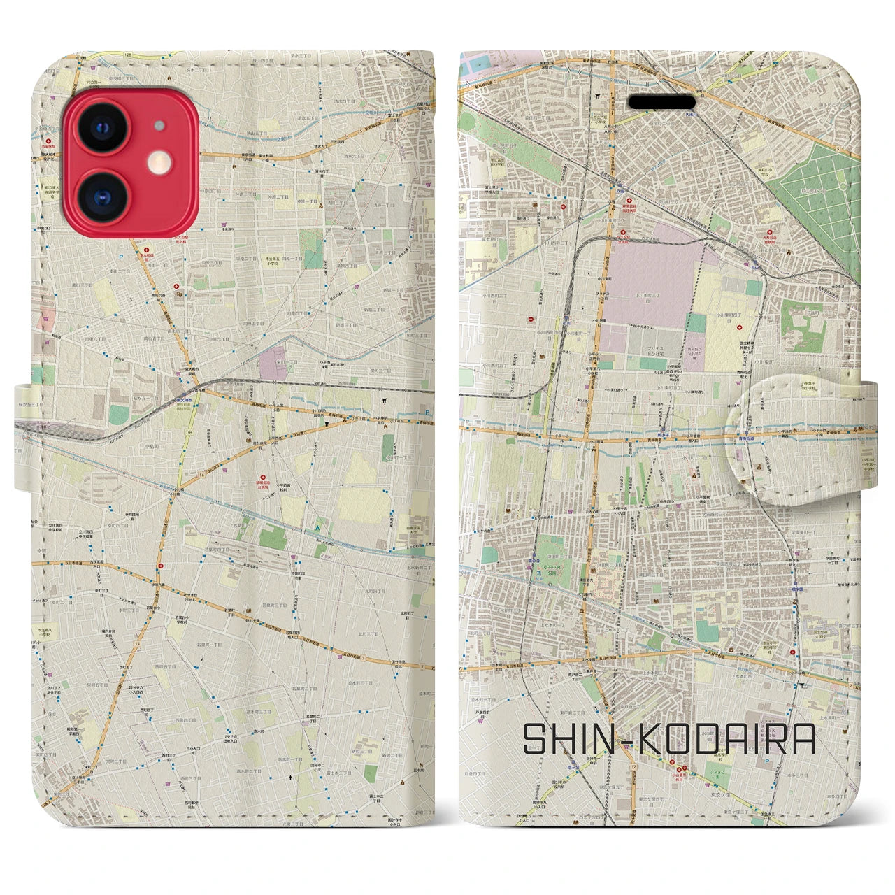 【新小平】地図柄iPhoneケース（手帳両面タイプ・ナチュラル）iPhone 11 用