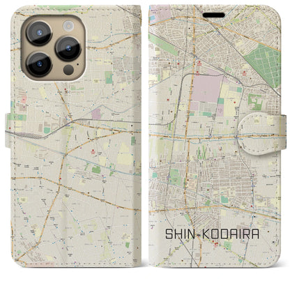 【新小平（東京都）】地図柄iPhoneケース（手帳タイプ）ナチュラル・iPhone 14 Pro Max 用