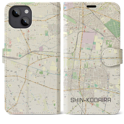 【新小平（東京都）】地図柄iPhoneケース（手帳タイプ）ナチュラル・iPhone 14 Plus 用