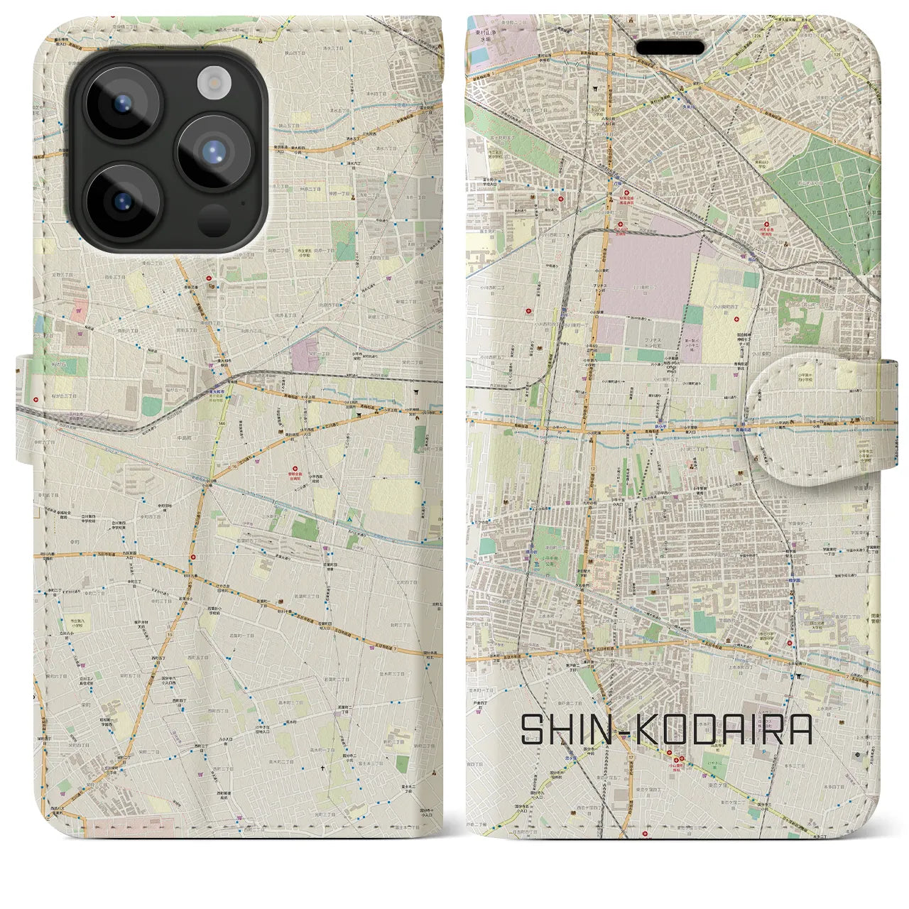【新小平】地図柄iPhoneケース（手帳両面タイプ・ナチュラル）iPhone 15 Pro Max 用