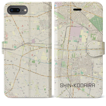 【新小平（東京都）】地図柄iPhoneケース（手帳タイプ）ナチュラル・iPhone 8Plus /7Plus / 6sPlus / 6Plus 用