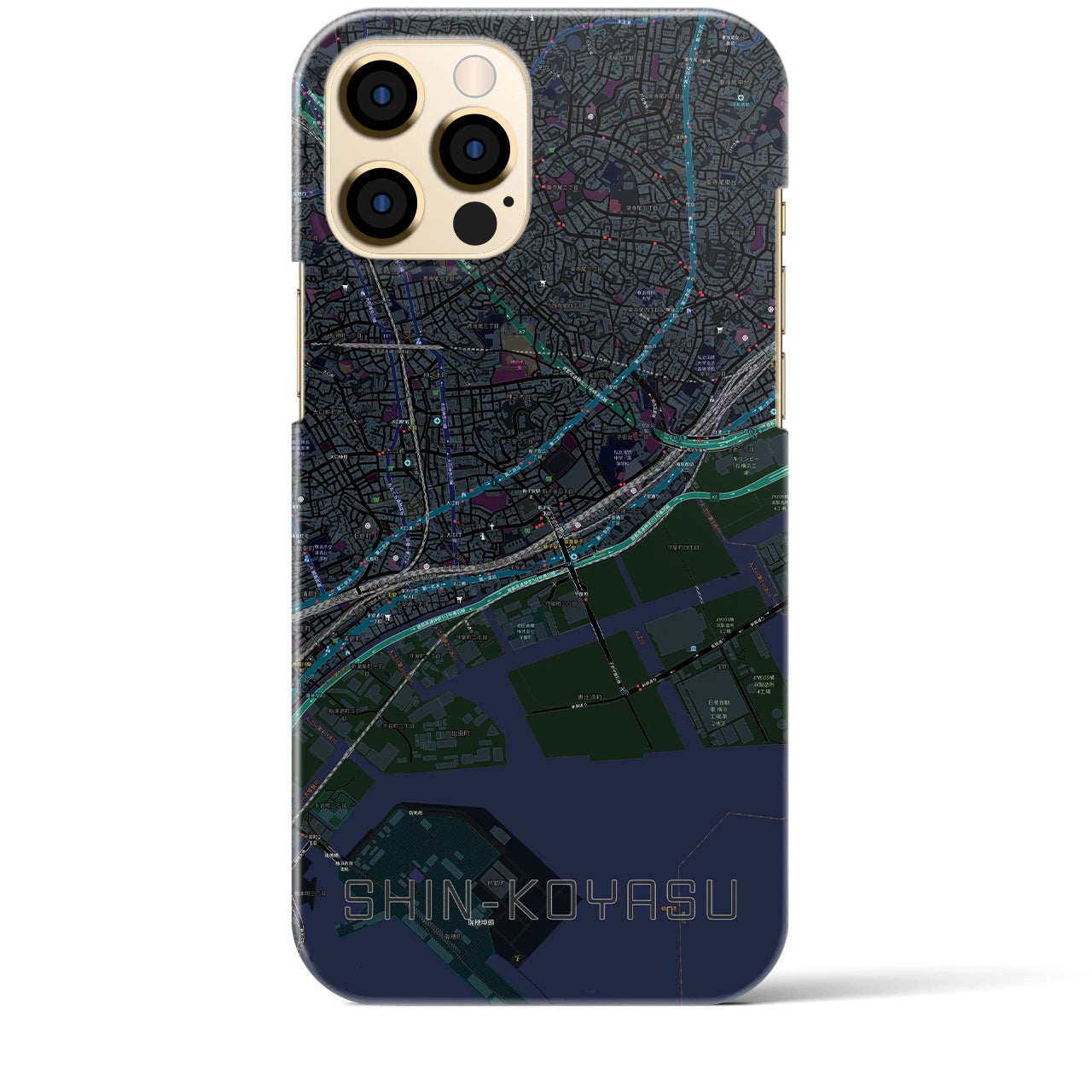 【新子安】地図柄iPhoneケース（バックカバータイプ・ブラック）iPhone 12 Pro Max 用