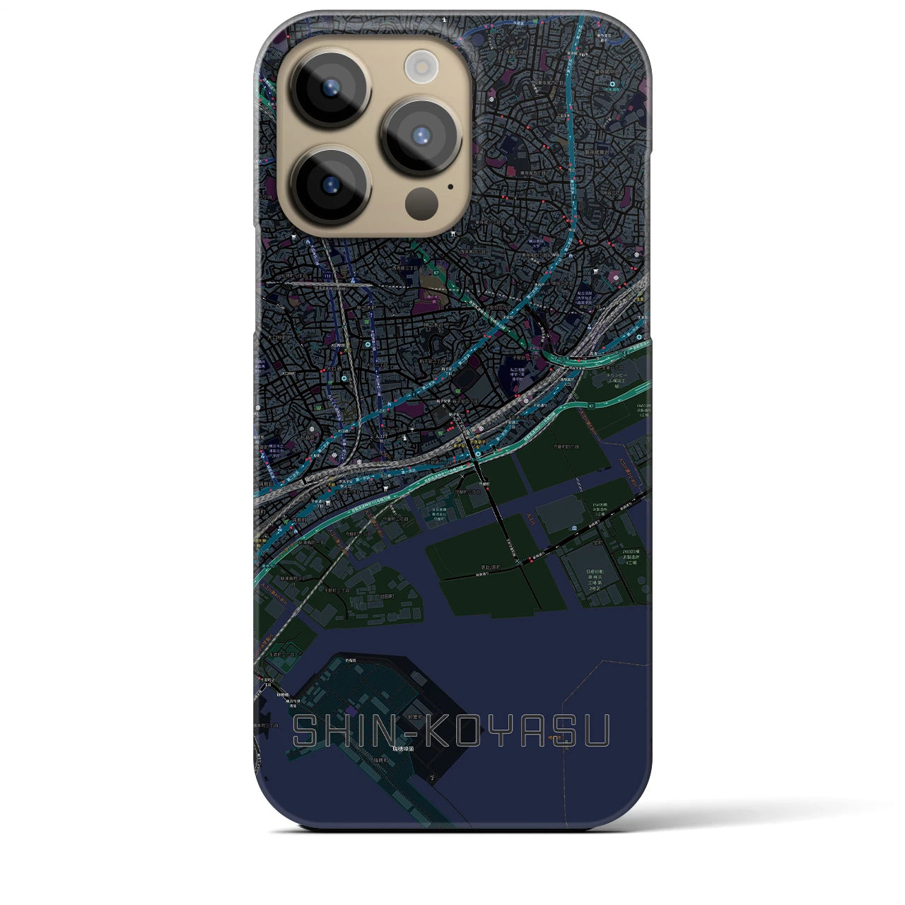 【新子安】地図柄iPhoneケース（バックカバータイプ・ブラック）iPhone 14 Pro Max 用