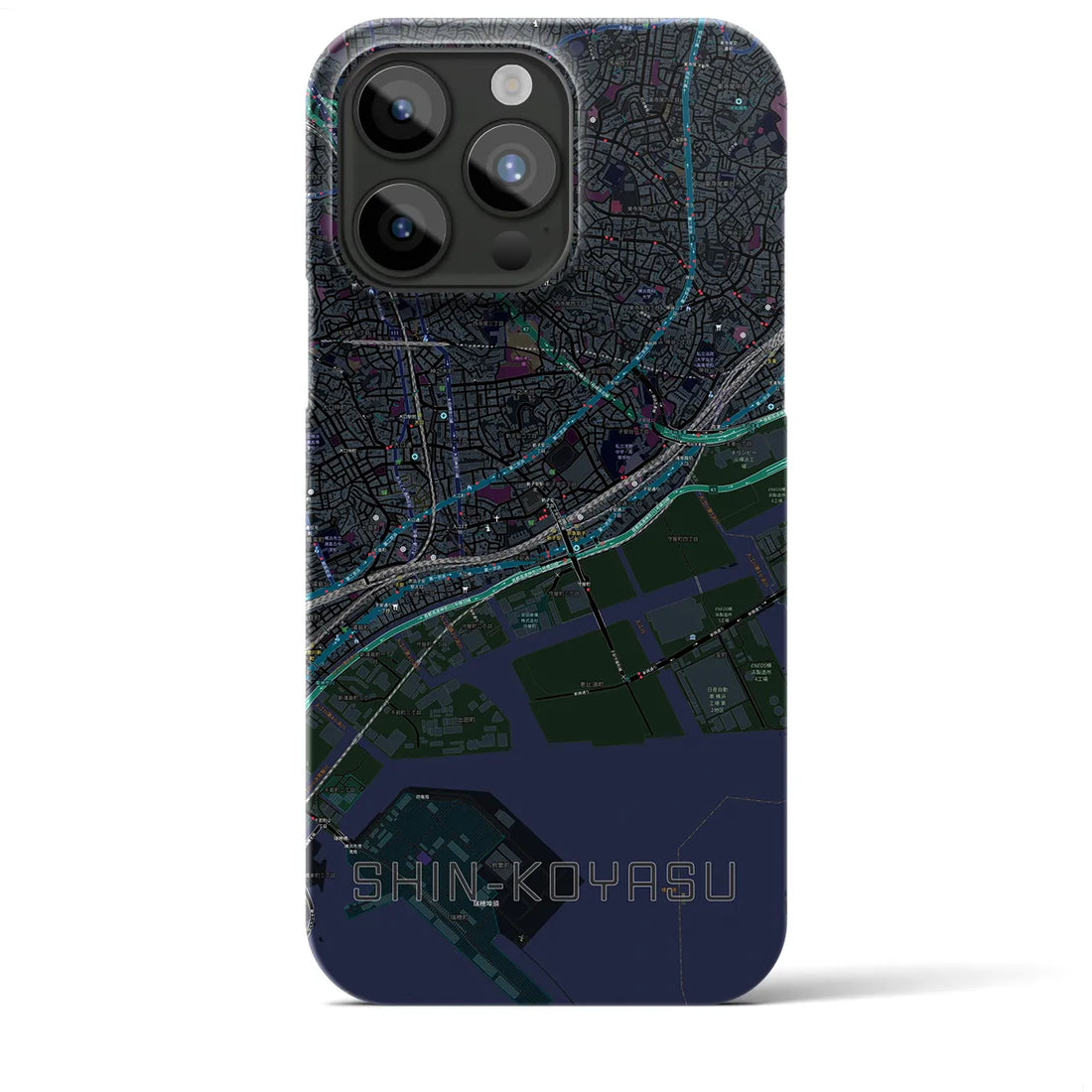 【新子安】地図柄iPhoneケース（バックカバータイプ・ブラック）iPhone 15 Pro Max 用