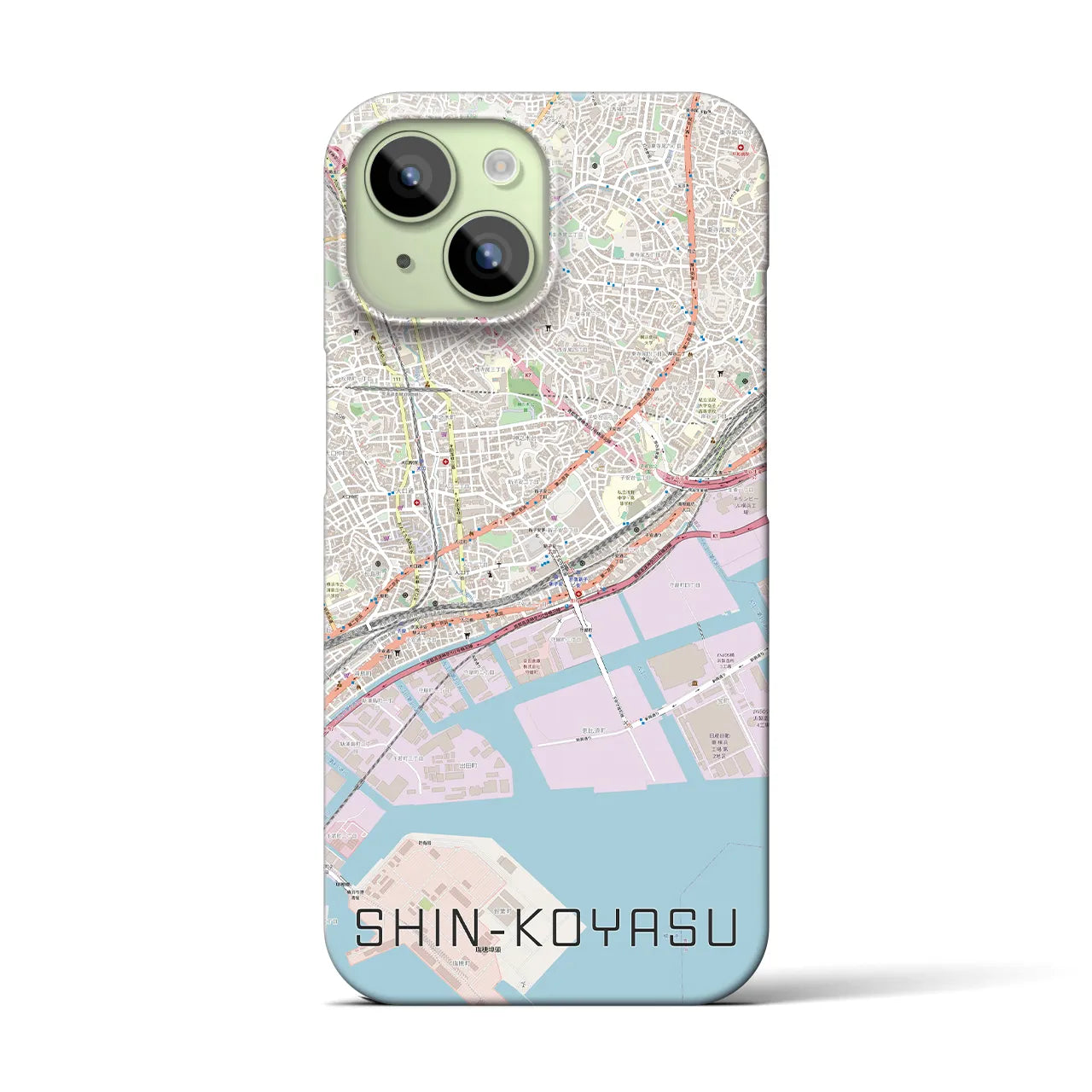 【新子安】地図柄iPhoneケース（バックカバータイプ・ナチュラル）iPhone 15 用