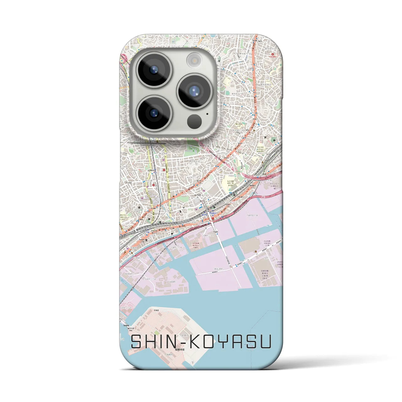【新子安】地図柄iPhoneケース（バックカバータイプ・ナチュラル）iPhone 15 Pro 用
