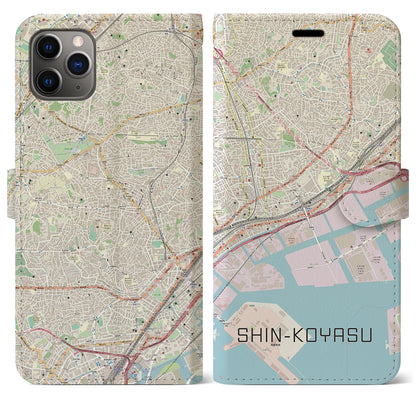 【新子安（神奈川県）】地図柄iPhoneケース（手帳タイプ）ナチュラル・iPhone 11 Pro Max 用