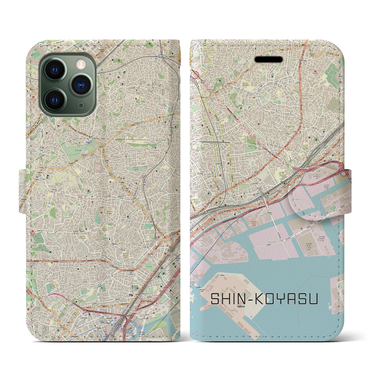 【新子安】地図柄iPhoneケース（手帳両面タイプ・ナチュラル）iPhone 11 Pro 用