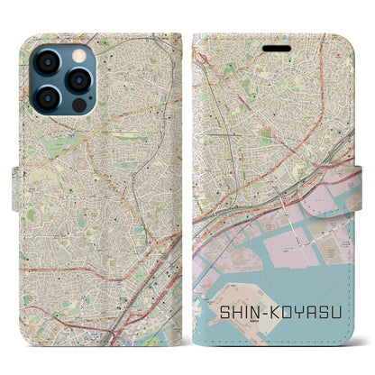 【新子安（神奈川県）】地図柄iPhoneケース（手帳タイプ）ナチュラル・iPhone 12 / 12 Pro 用
