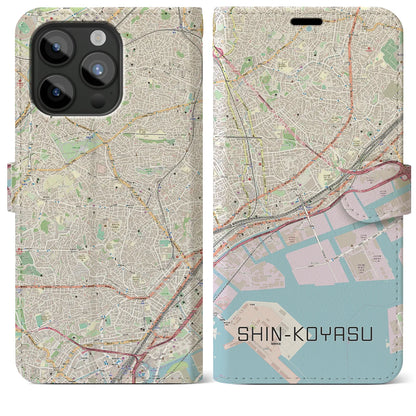 【新子安（神奈川県）】地図柄iPhoneケース（手帳タイプ）ナチュラル・iPhone 15 Pro Max 用