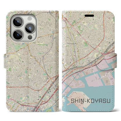 【新子安（神奈川県）】地図柄iPhoneケース（手帳タイプ）ナチュラル・iPhone 15 Pro 用