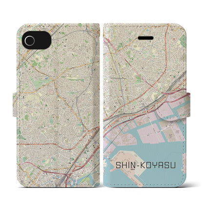 【新子安（神奈川県）】地図柄iPhoneケース（手帳タイプ）ナチュラル・iPhone SE（第3 / 第2世代） / 8 / 7 / 6s / 6 用