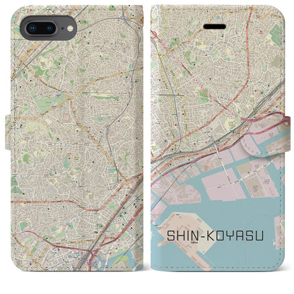 【新子安（神奈川県）】地図柄iPhoneケース（手帳タイプ）ナチュラル・iPhone 8Plus /7Plus / 6sPlus / 6Plus 用