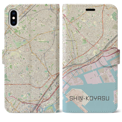 【新子安（神奈川県）】地図柄iPhoneケース（手帳タイプ）ナチュラル・iPhone XS Max 用