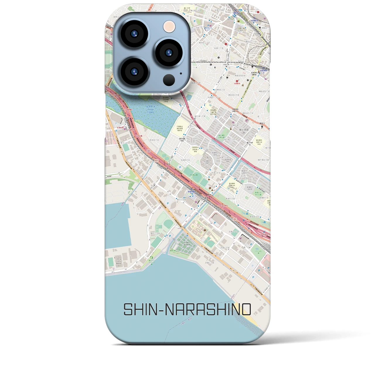 【新習志野】地図柄iPhoneケース（バックカバータイプ・ナチュラル）iPhone 13 Pro Max 用