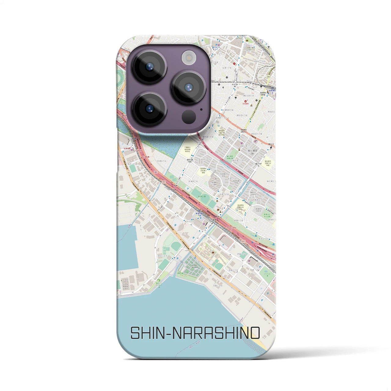 【新習志野】地図柄iPhoneケース（バックカバータイプ・ナチュラル）iPhone 14 Pro 用