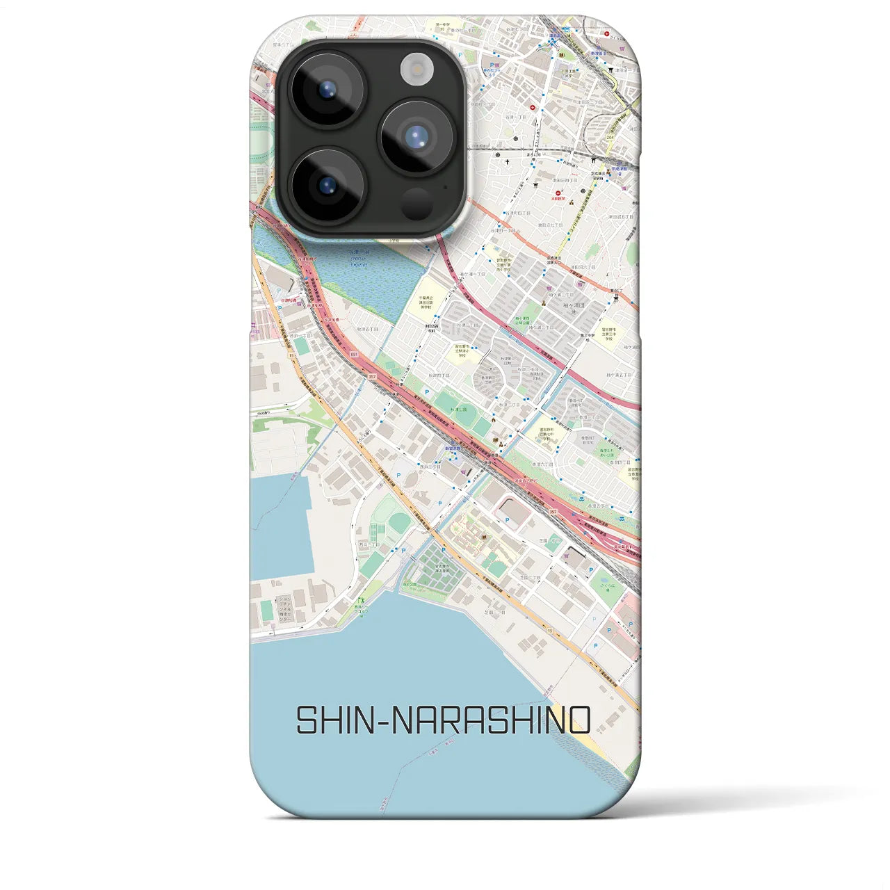 【新習志野】地図柄iPhoneケース（バックカバータイプ・ナチュラル）iPhone 15 Pro Max 用