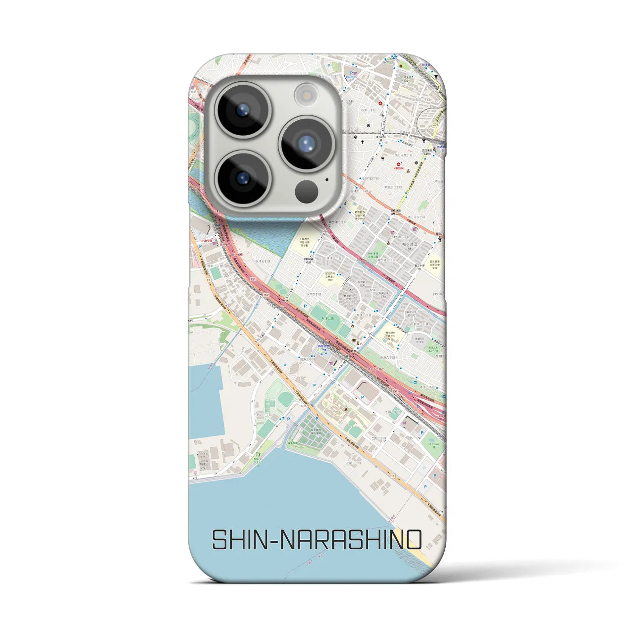 【新習志野】地図柄iPhoneケース（バックカバータイプ・ナチュラル）iPhone 15 Pro 用