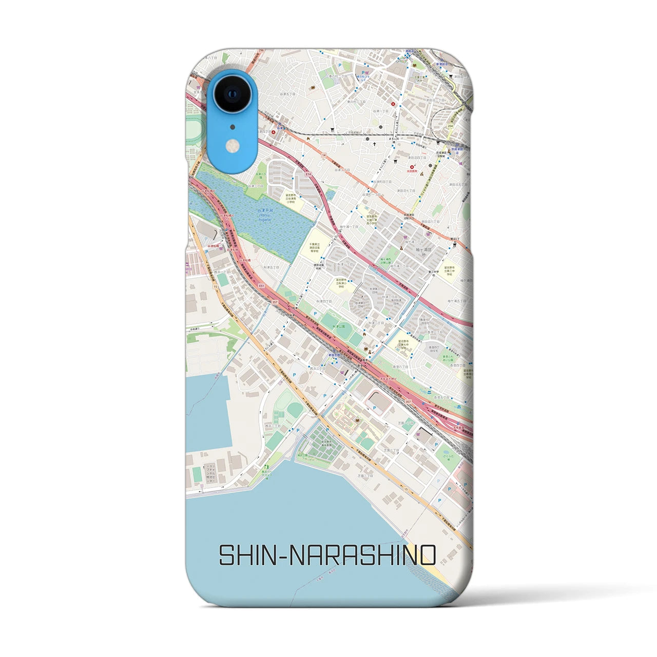【新習志野】地図柄iPhoneケース（バックカバータイプ・ナチュラル）iPhone XR 用