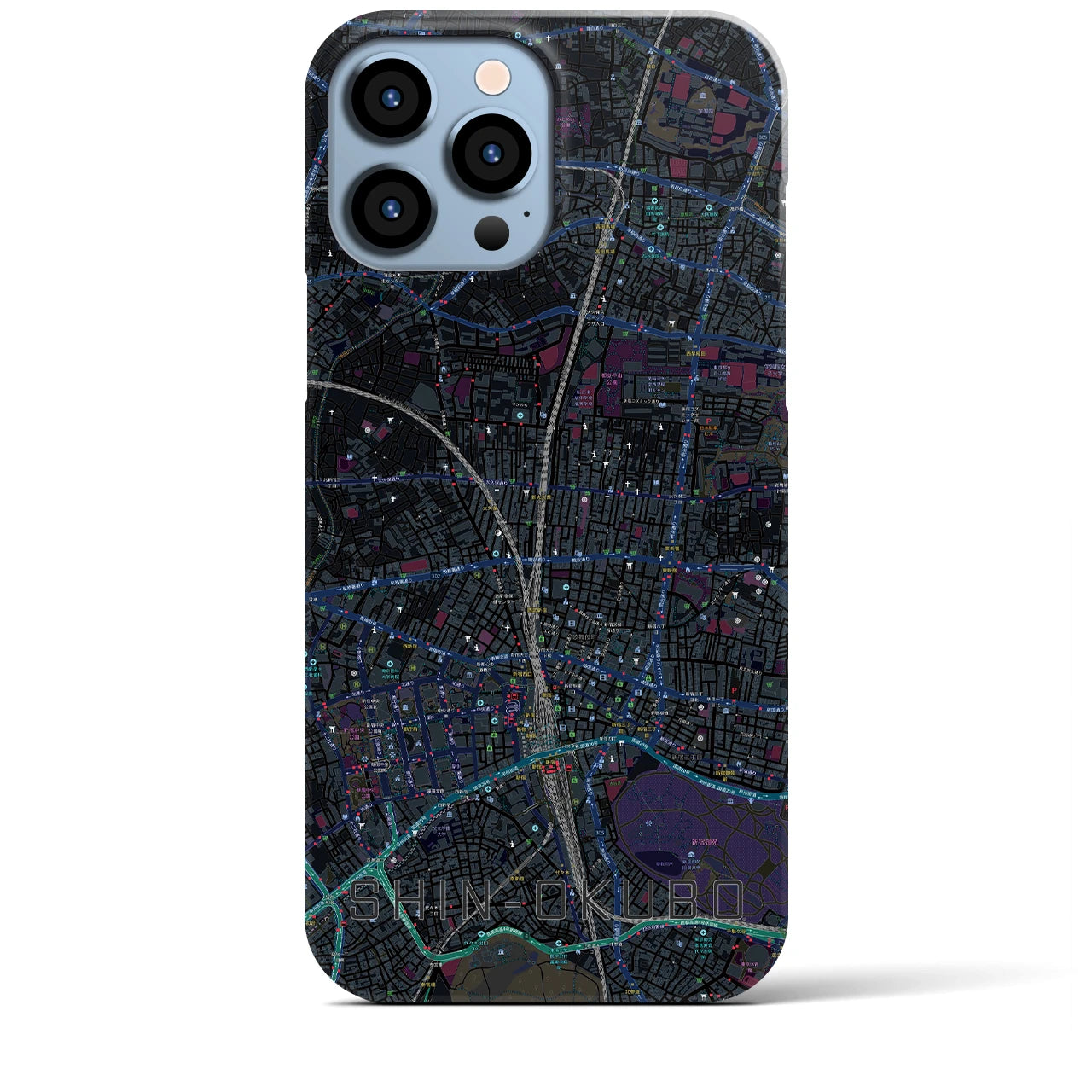 【新大久保】地図柄iPhoneケース（バックカバータイプ・ブラック）iPhone 13 Pro Max 用