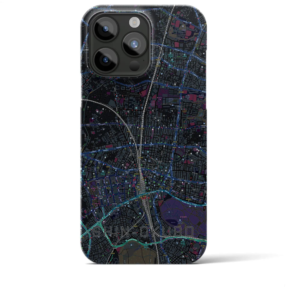 【新大久保】地図柄iPhoneケース（バックカバータイプ・ブラック）iPhone 15 Pro Max 用