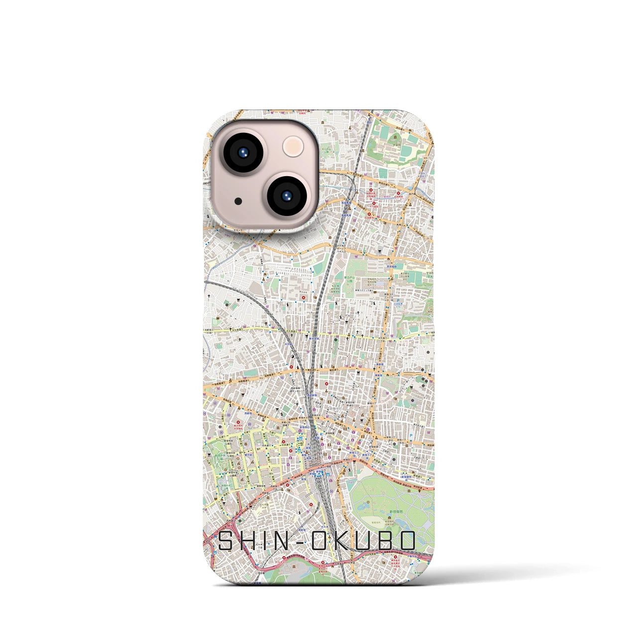 【新大久保】地図柄iPhoneケース（バックカバータイプ・ナチュラル）iPhone 13 mini 用