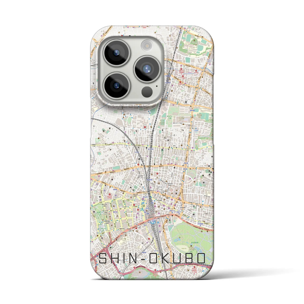 【新大久保】地図柄iPhoneケース（バックカバータイプ・ナチュラル）iPhone 15 Pro 用
