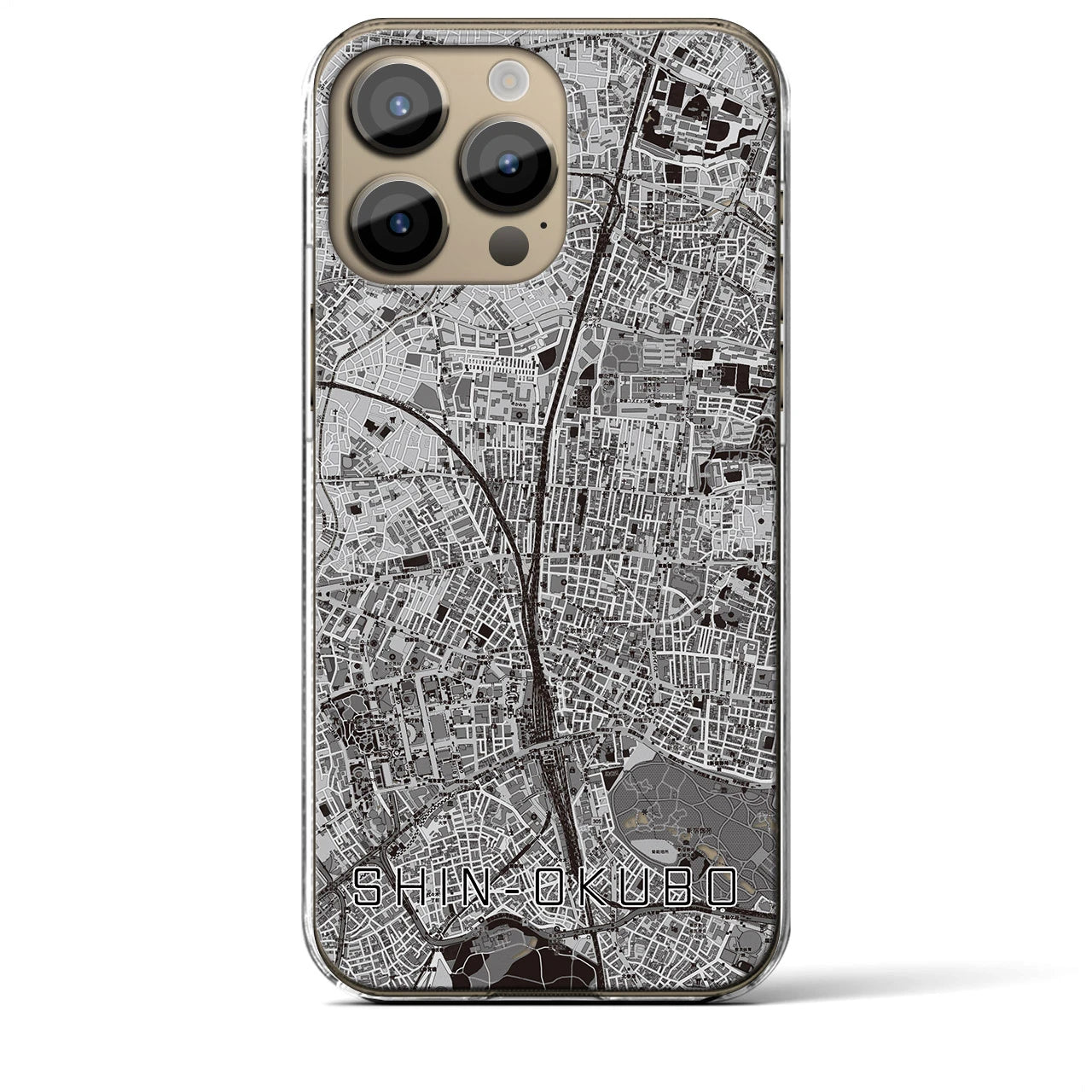 【新大久保】地図柄iPhoneケース（クリアタイプ・モノトーン）iPhone 14 Pro Max 用