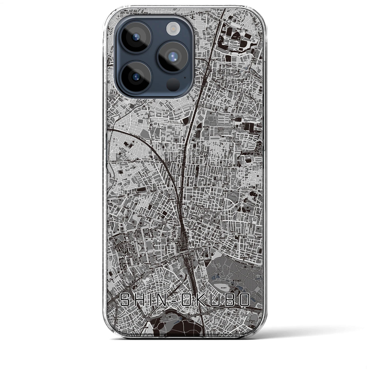 【新大久保】地図柄iPhoneケース（クリアタイプ・モノトーン）iPhone 15 Pro Max 用