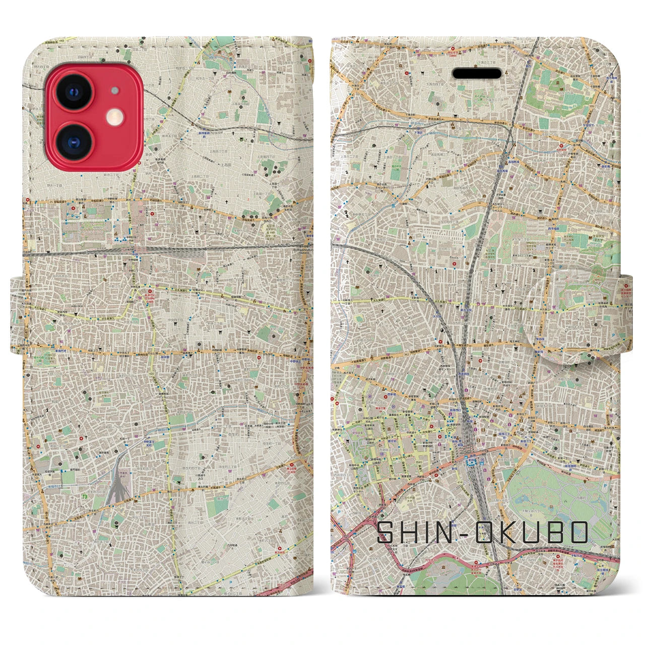 【新大久保】地図柄iPhoneケース（手帳両面タイプ・ナチュラル）iPhone 11 用
