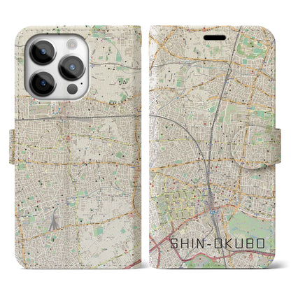 【新大久保（東京都）】地図柄iPhoneケース（手帳タイプ）ナチュラル・iPhone 14 Pro 用