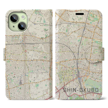 【新大久保（東京都）】地図柄iPhoneケース（手帳タイプ）ナチュラル・iPhone 15 用