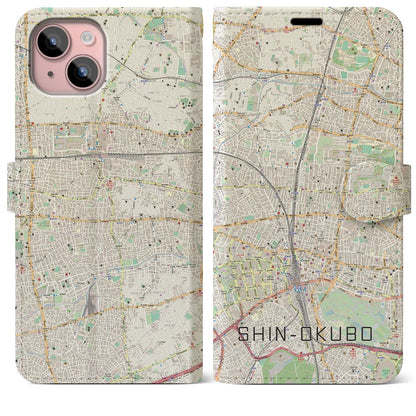 【新大久保（東京都）】地図柄iPhoneケース（手帳タイプ）ナチュラル・iPhone 15 Plus 用