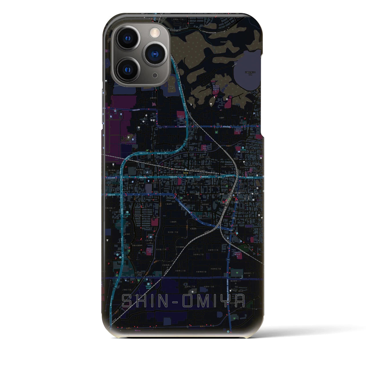 【新大宮】地図柄iPhoneケース（バックカバータイプ・ブラック）iPhone 11 Pro Max 用