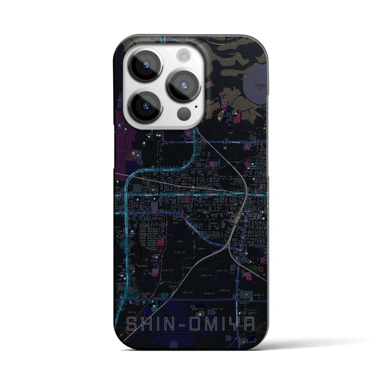 【新大宮】地図柄iPhoneケース（バックカバータイプ・ブラック）iPhone 14 Pro 用