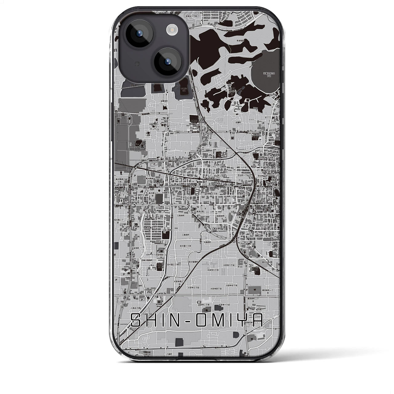 【新大宮】地図柄iPhoneケース（クリアタイプ・モノトーン）iPhone 14 Plus 用