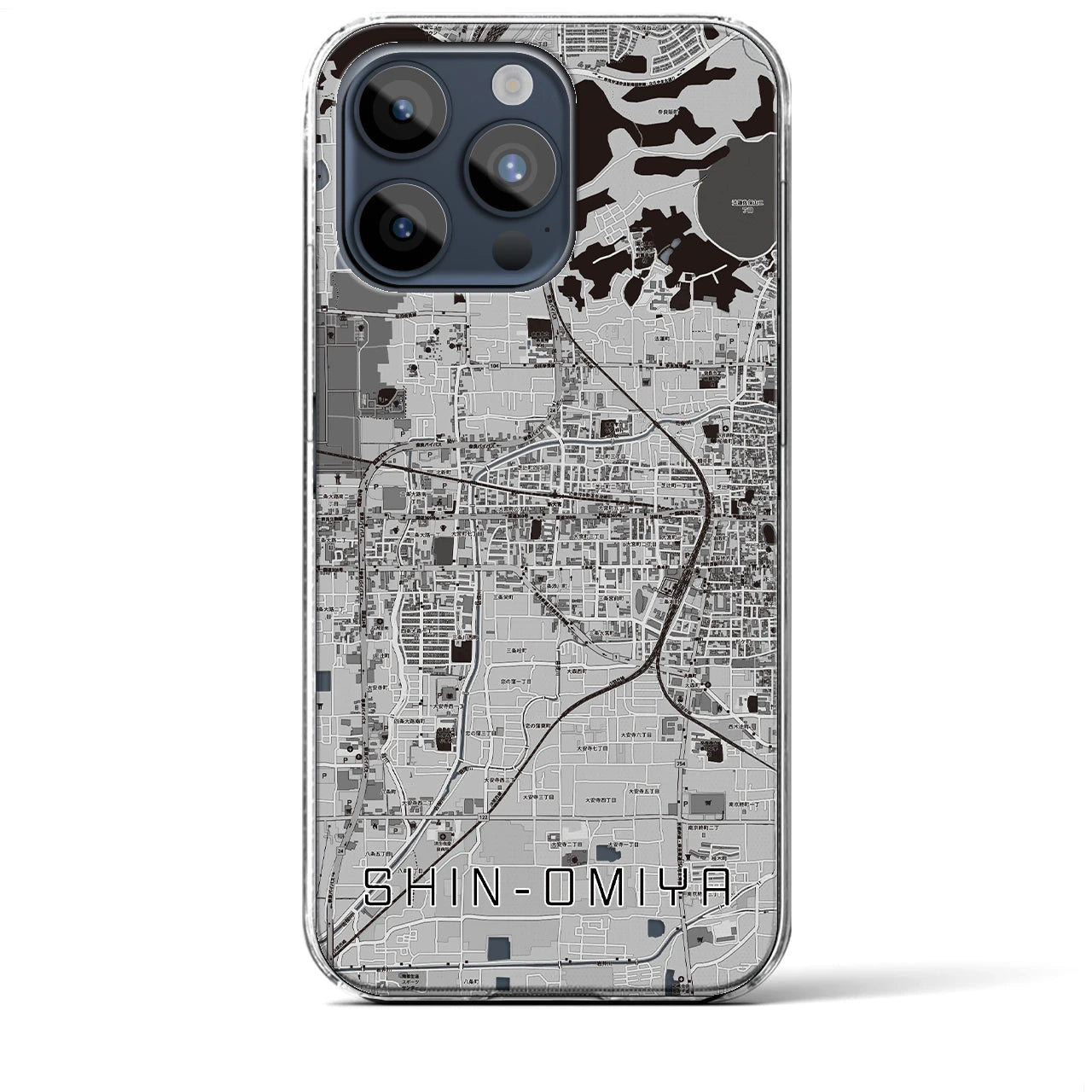 【新大宮】地図柄iPhoneケース（クリアタイプ・モノトーン）iPhone 15 Pro Max 用