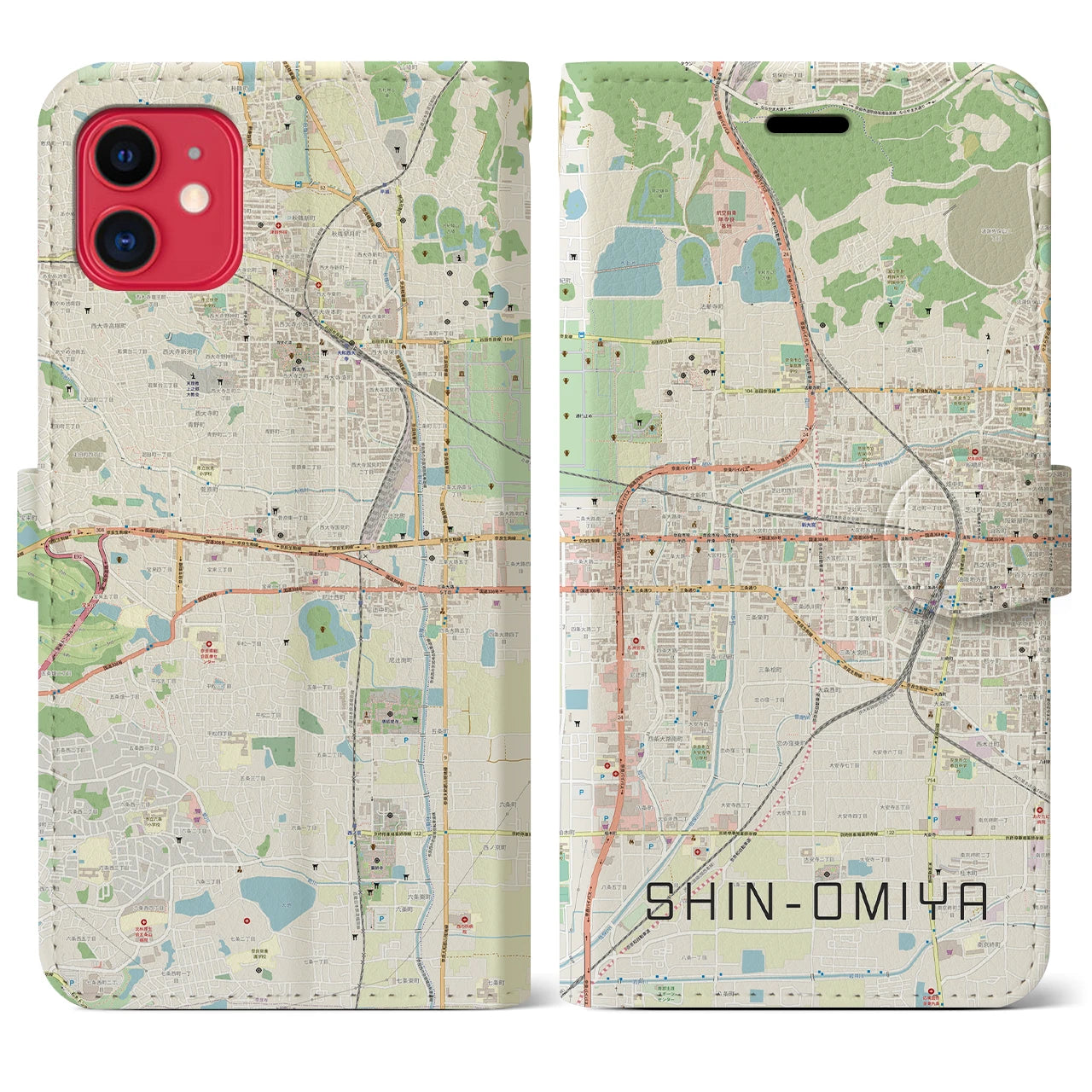 【新大宮】地図柄iPhoneケース（手帳両面タイプ・ナチュラル）iPhone 11 用