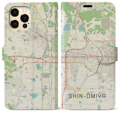 【新大宮（奈良県）】地図柄iPhoneケース（手帳タイプ）ナチュラル・iPhone 12 Pro Max 用