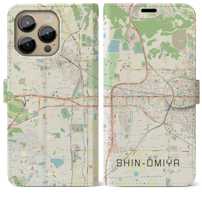 【新大宮（奈良県）】地図柄iPhoneケース（手帳タイプ）ナチュラル・iPhone 14 Pro Max 用