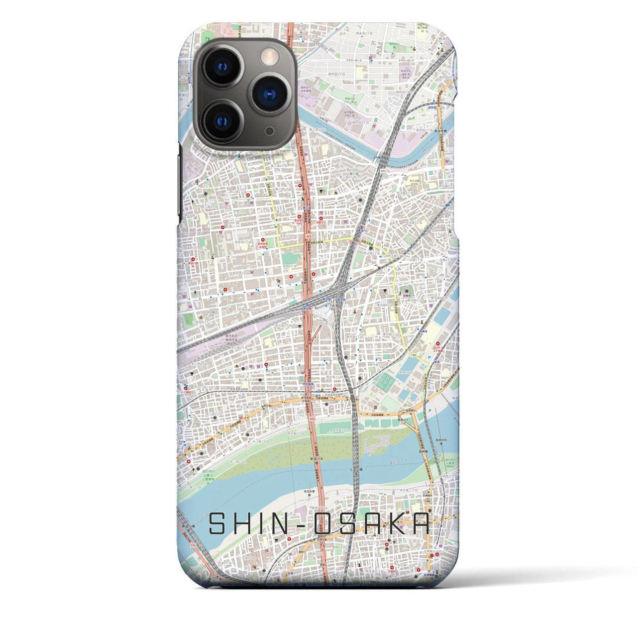 【新大阪】地図柄iPhoneケース（バックカバータイプ・ナチュラル）iPhone 11 Pro Max 用