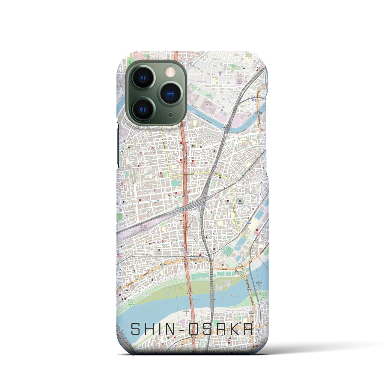 【新大阪】地図柄iPhoneケース（バックカバータイプ・ナチュラル）iPhone 11 Pro 用