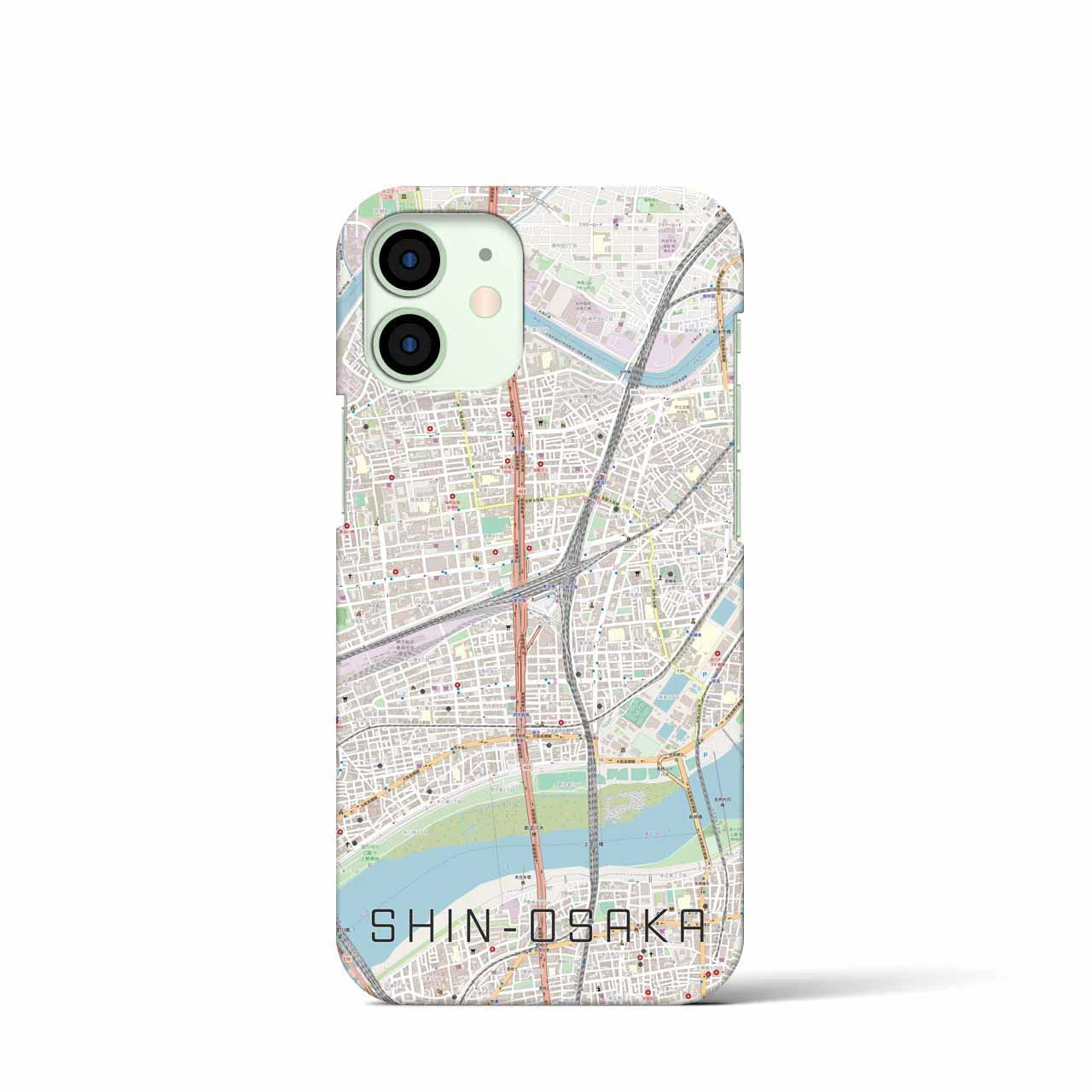 【新大阪】地図柄iPhoneケース（バックカバータイプ・ナチュラル）iPhone 12 mini 用